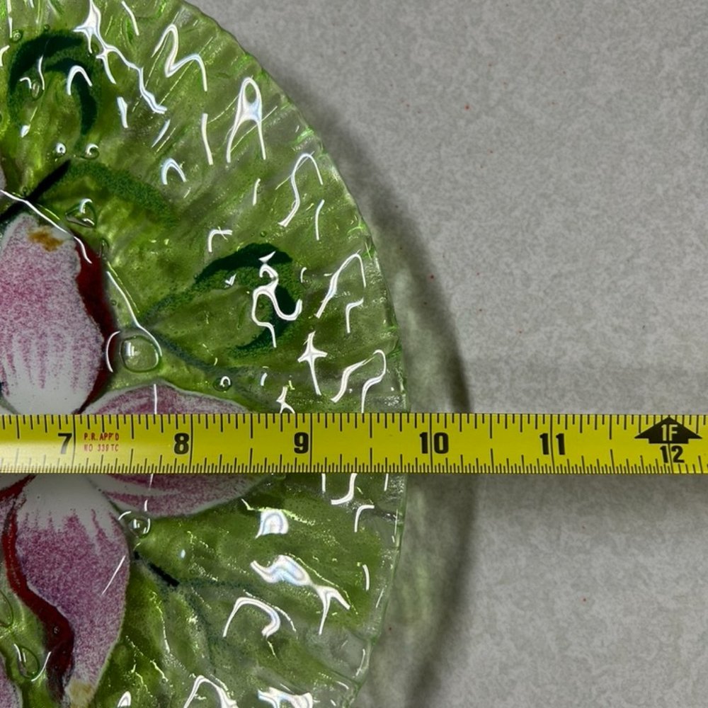 Sydenstricker Fused Art Glass Plate Red & White Flowers , Leaves On Green 9.75” - Picture 7 of 7
